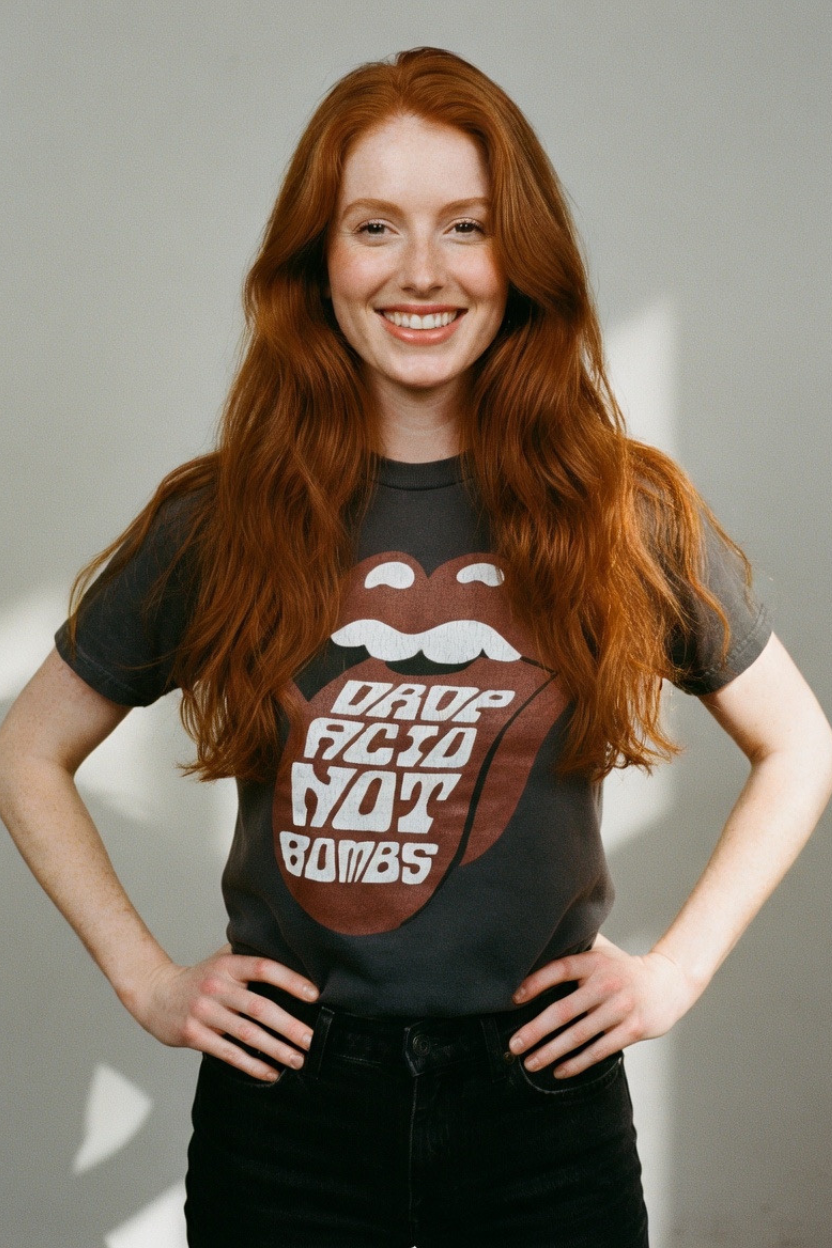 “Drop Acid Not Bombs” Crewneck T-shirt (Women’s) Bella + Canvas 3001