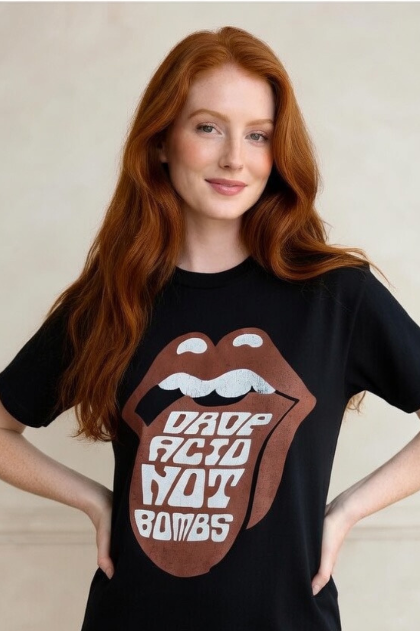 “Drop Acid Not Bombs” Crewneck T-shirt (Women’s) Bella + Canvas 3001