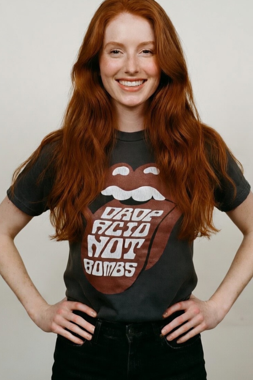 “Drop Acid Not Bombs” Crewneck T-shirt (Women’s) Bella + Canvas 3001